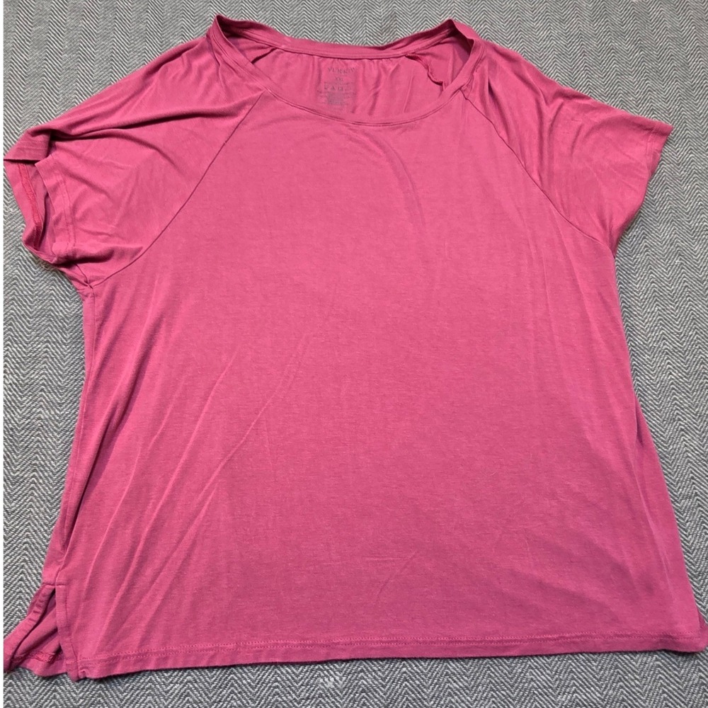 Serra Womens XXL Dark Pink Rayon Blend Raglan Short Sleeve Top Side Slit Relaxed